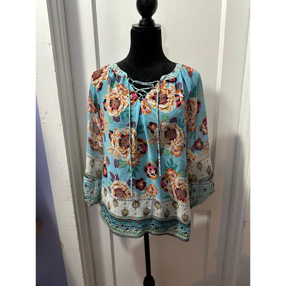 New Directions Sheer Floral Long Sleeve Top‎ in S